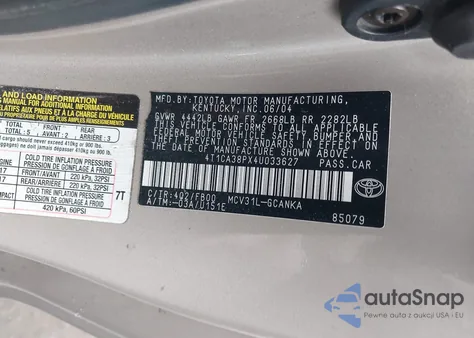 2004 Toyota Camry Solara Se V6 из США, поврежденный, VIN 4T1CA38PX4U033627